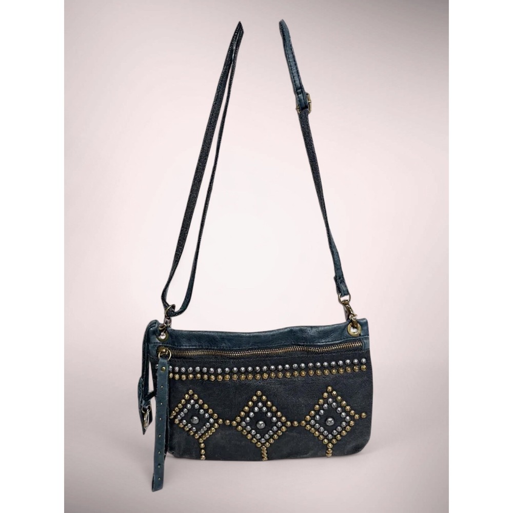 Lucky Brand Crossbody Purse Bag Denim &Leather Studded with Key Fob